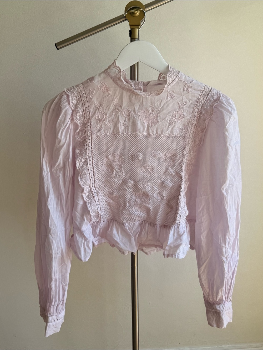 Lace-Trim Victorian-Inspired Pink Blouse